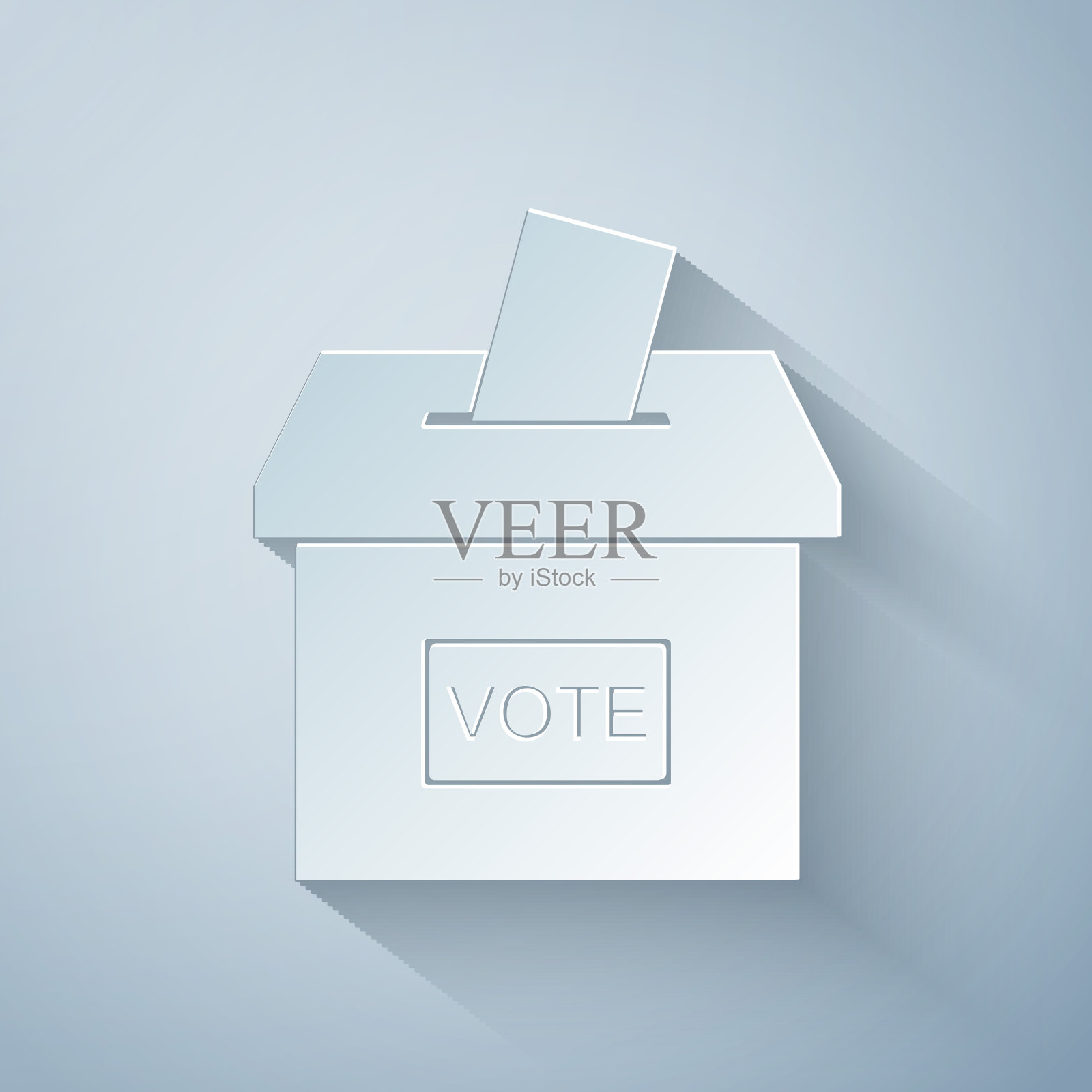 在灰色背景上有孤立的信封图标的投票箱或投票箱。纸艺术风格。矢量图插画图片素材