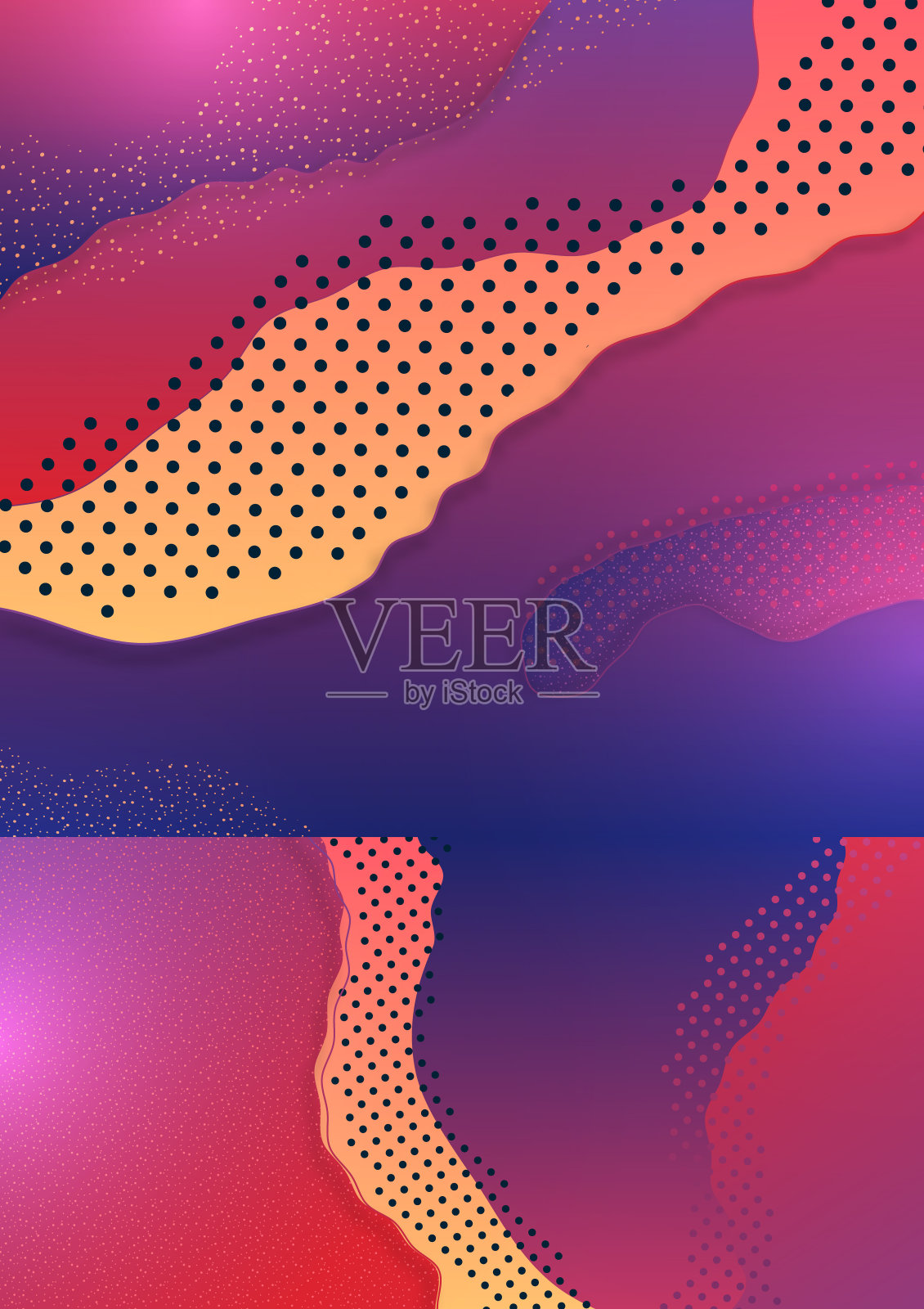 抽象背景与波浪元素和点。明亮的颜色梯度。现代模板为您的设计。插画图片素材