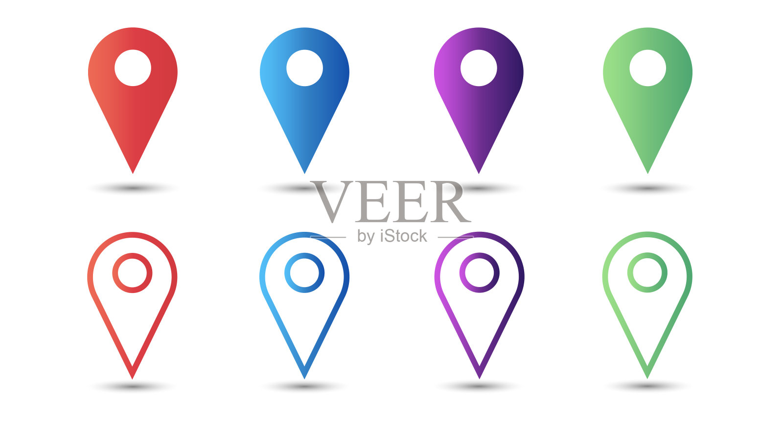 一组彩色矢量地图引脚位置图标图标素材