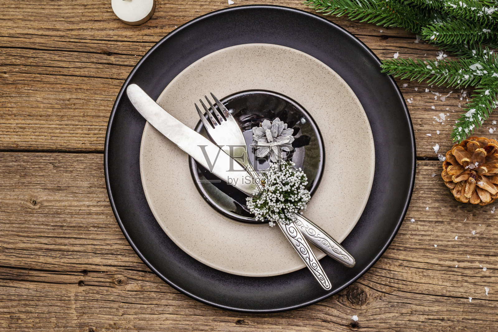 圣诞及新年晚餐地点设置照片摄影图片