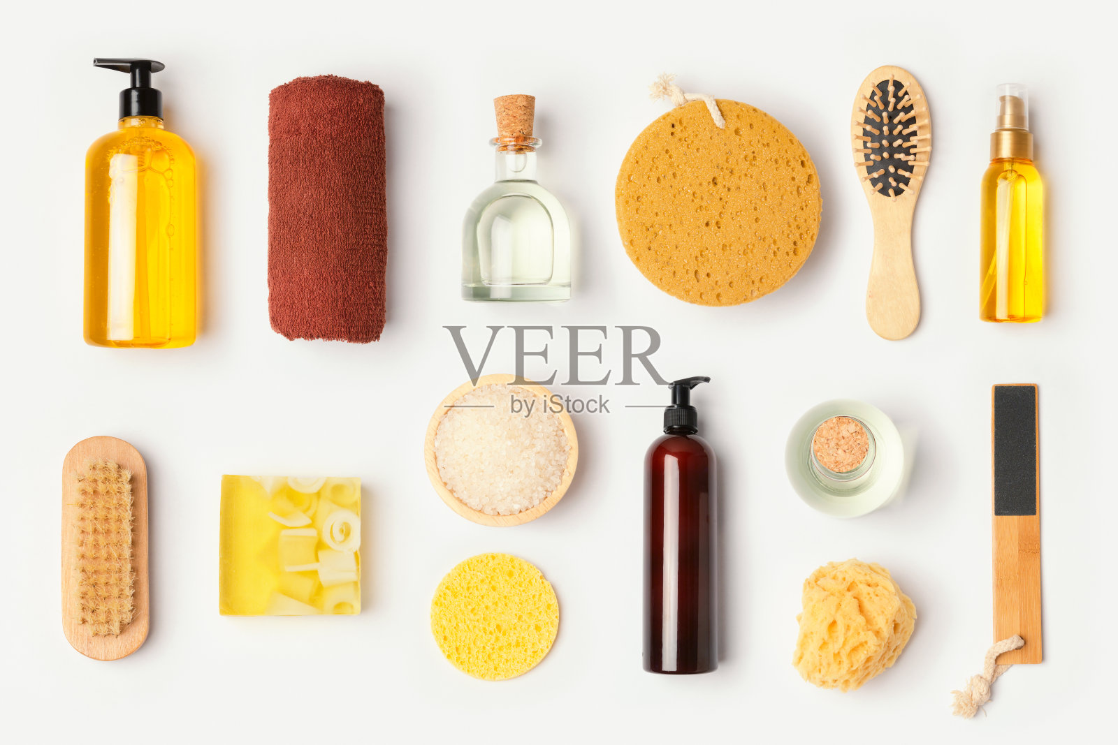 水疗和美容产品孤立在白色的背景。从上面俯视照片摄影图片