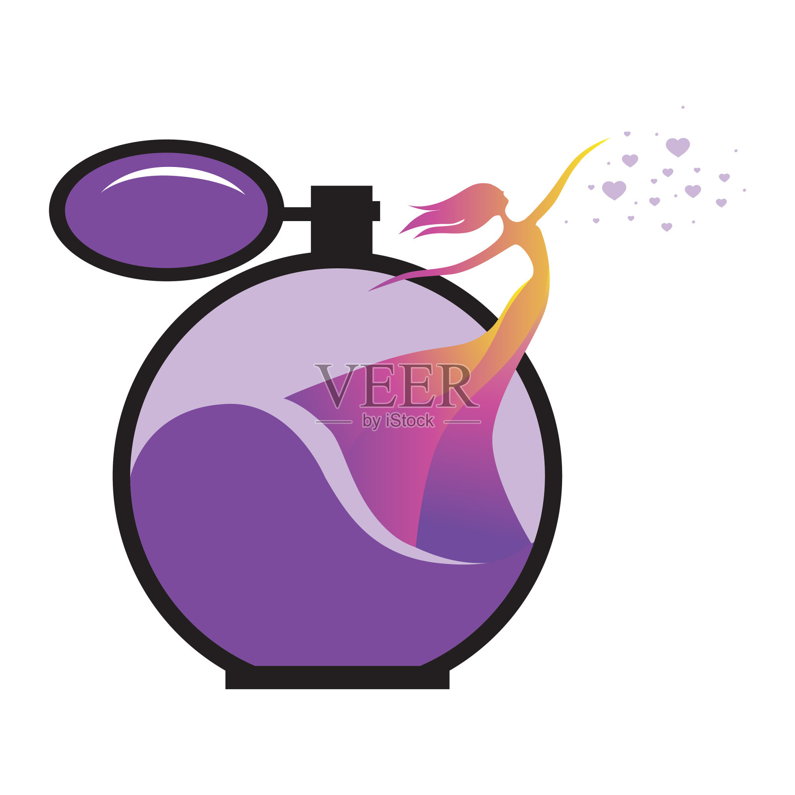 微型女士作为香水瓶子的一部分插画图片素材