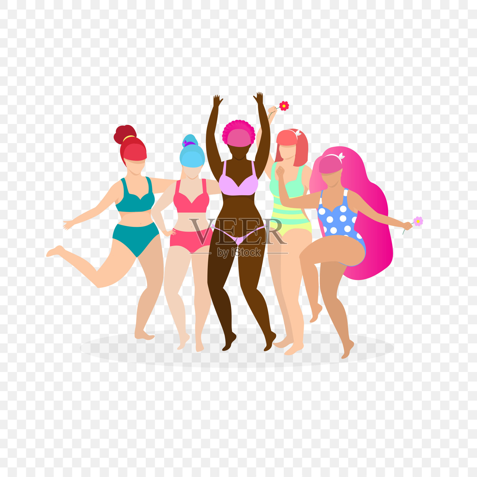 快乐的多种族和多文化女性群体插画图片素材