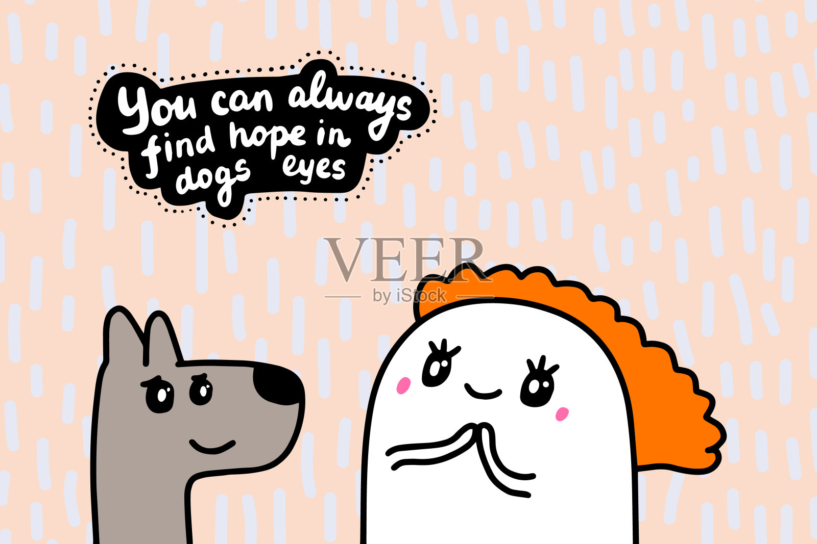 你总是可以在狗的眼睛里找到希望，手绘矢量插图在卡通漫画风格的人看宠物插画图片素材