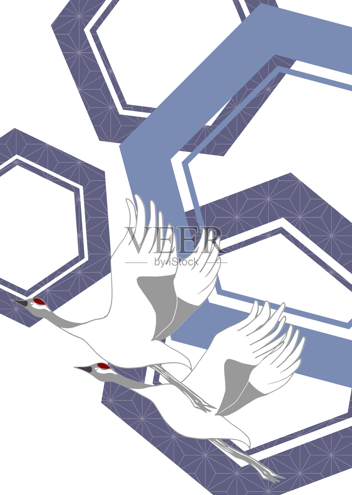 日本图案采用鹤和日本图案切割插画图片素材