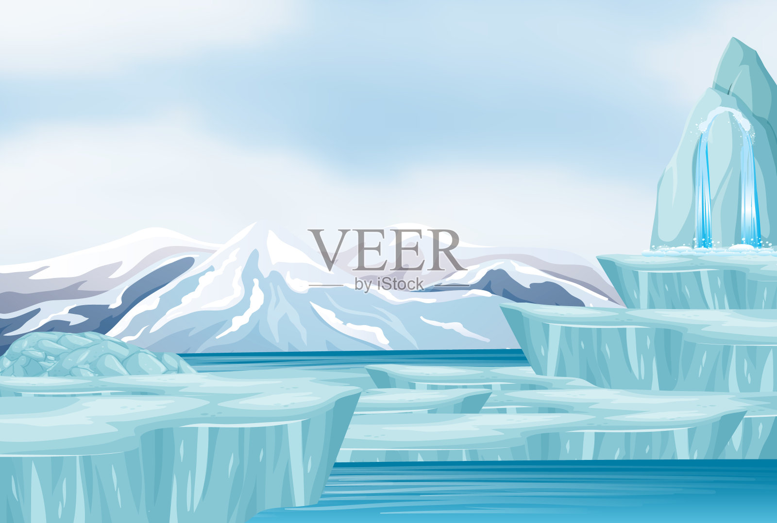 有雪和冰山的场景插画图片素材