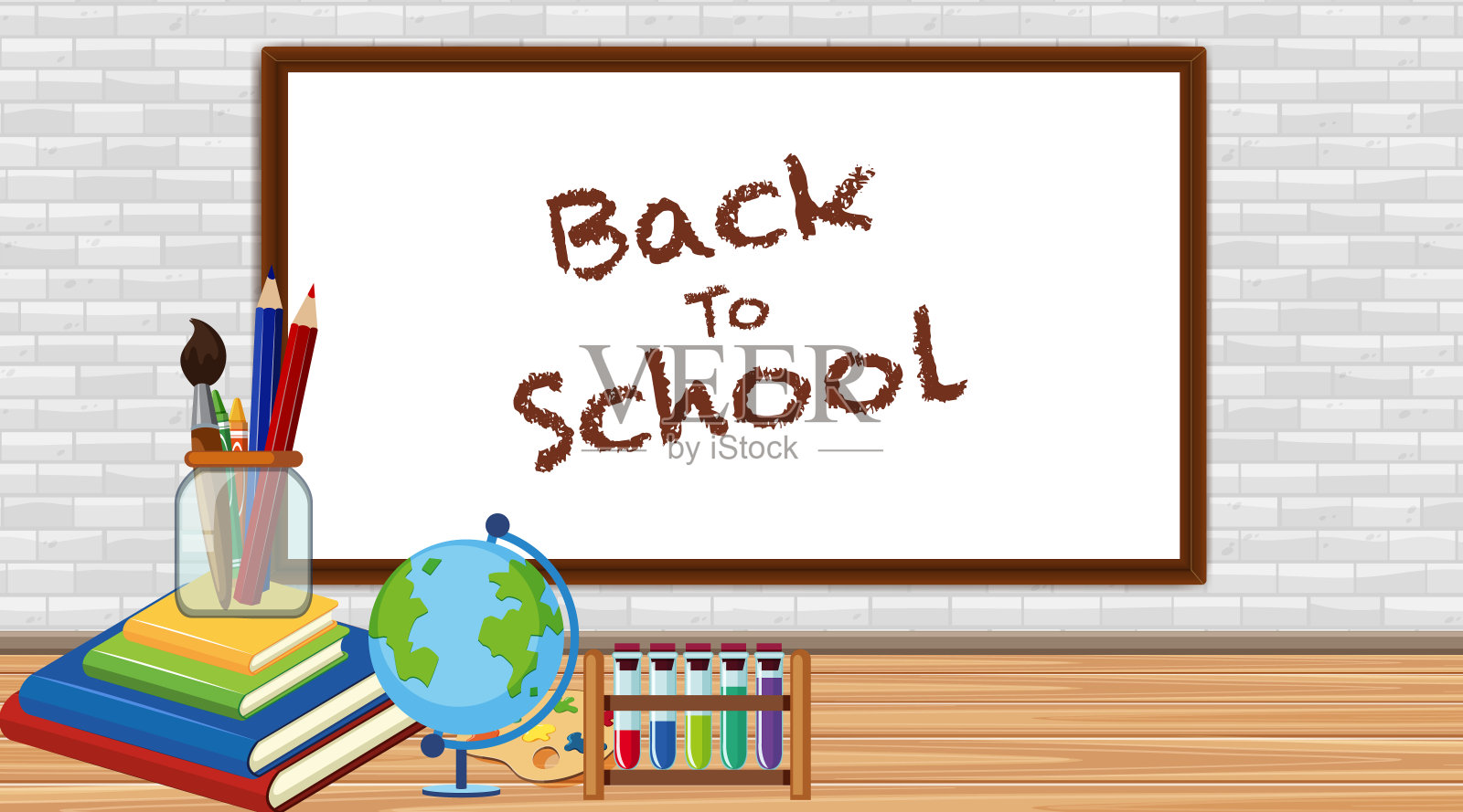 返回学校签上食宿和学校用品插画图片素材