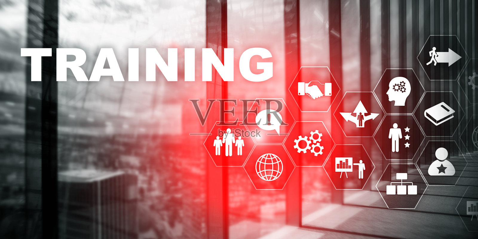 企业培训的概念。培训研讨会电子学习。金融技术与通讯概念。照片摄影图片