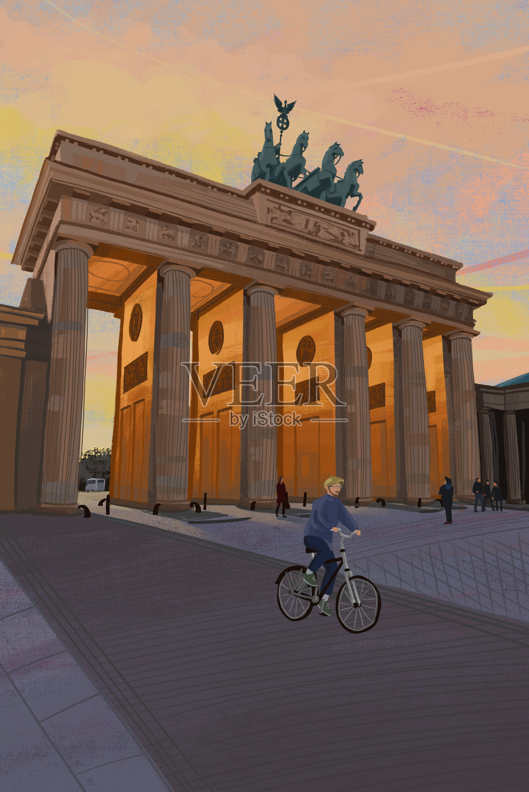 日落时分的勃兰登堡门，德国柏林设计模板素材