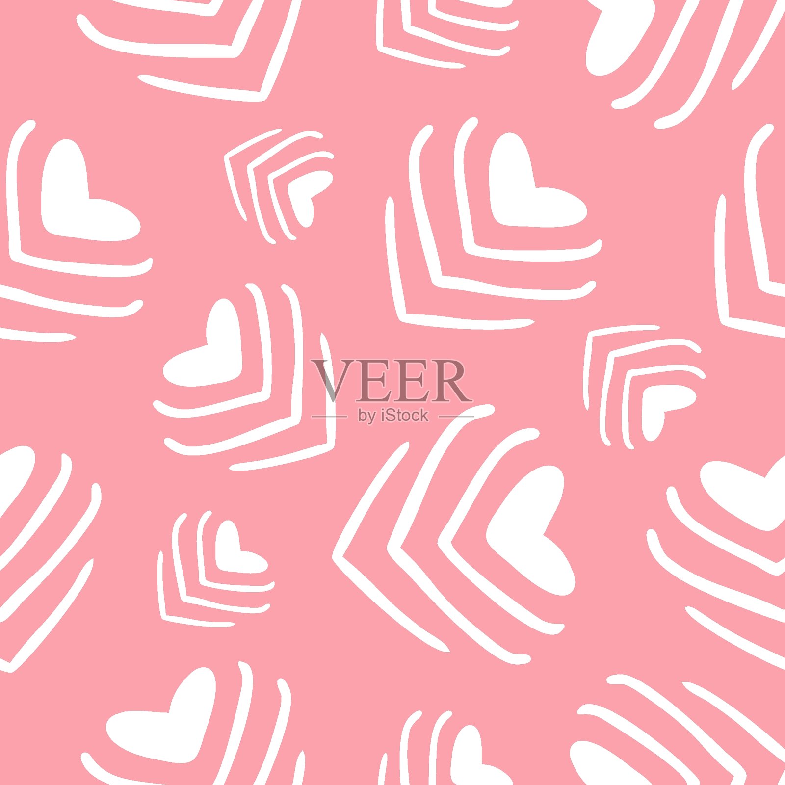 抽象无缝图案与白色风格化的心在粉红色的背景。没完没了的背景。适合情人节或婚礼的简约设计。矢量图插画图片素材