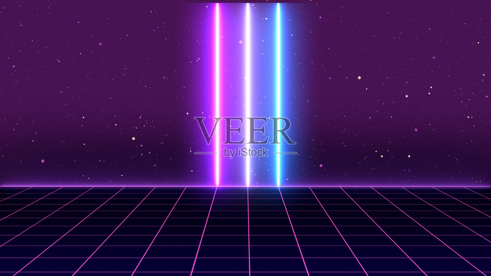 80复古科幻背景未来网格景观。80年代的数字网络表面风格。三维演示插画图片素材