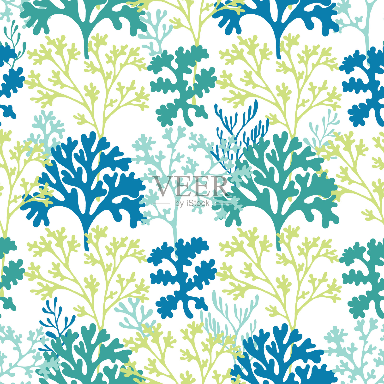 珊瑚礁水下平面矢量无缝模式。插画图片素材