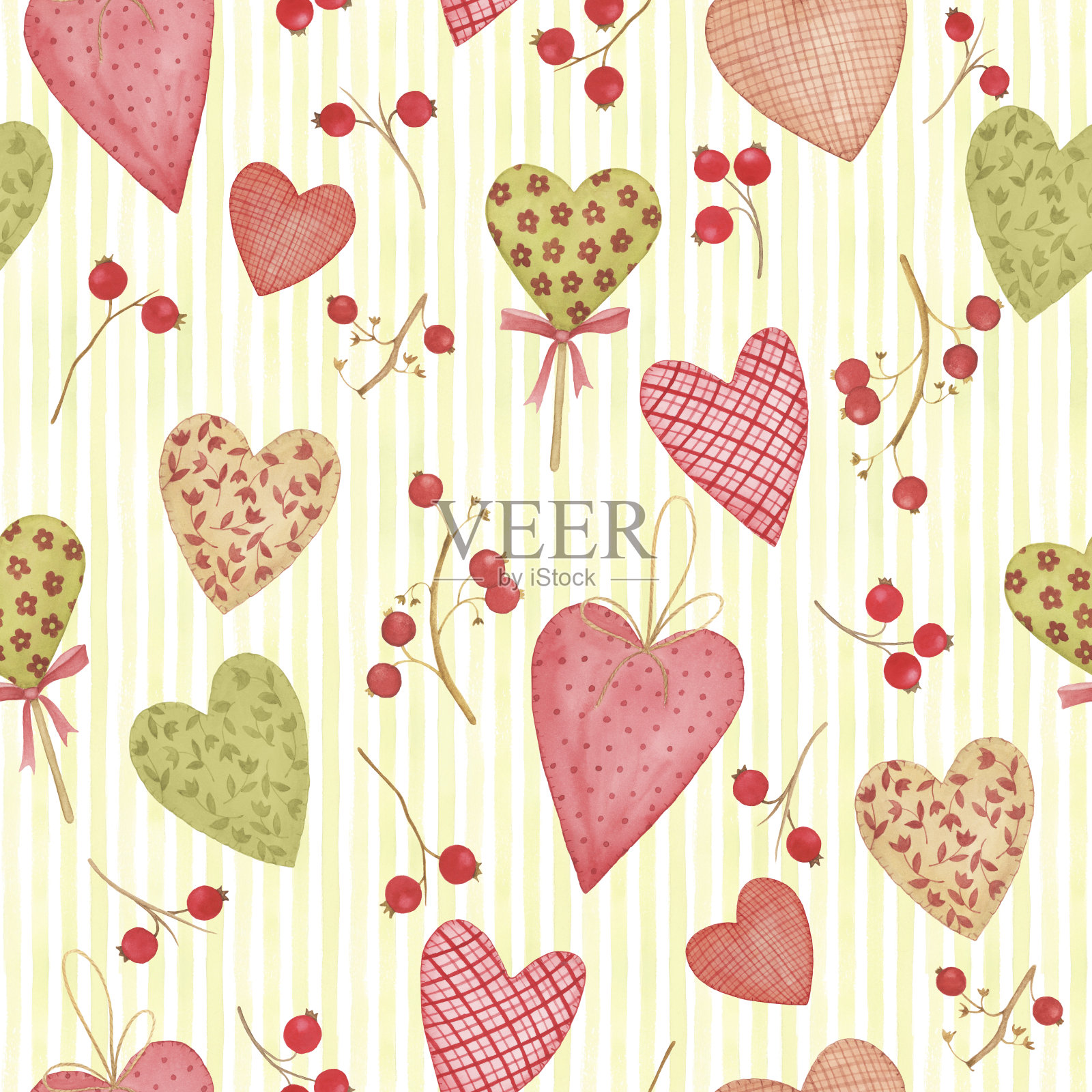 无缝图案用布心，水彩画。插画图片素材