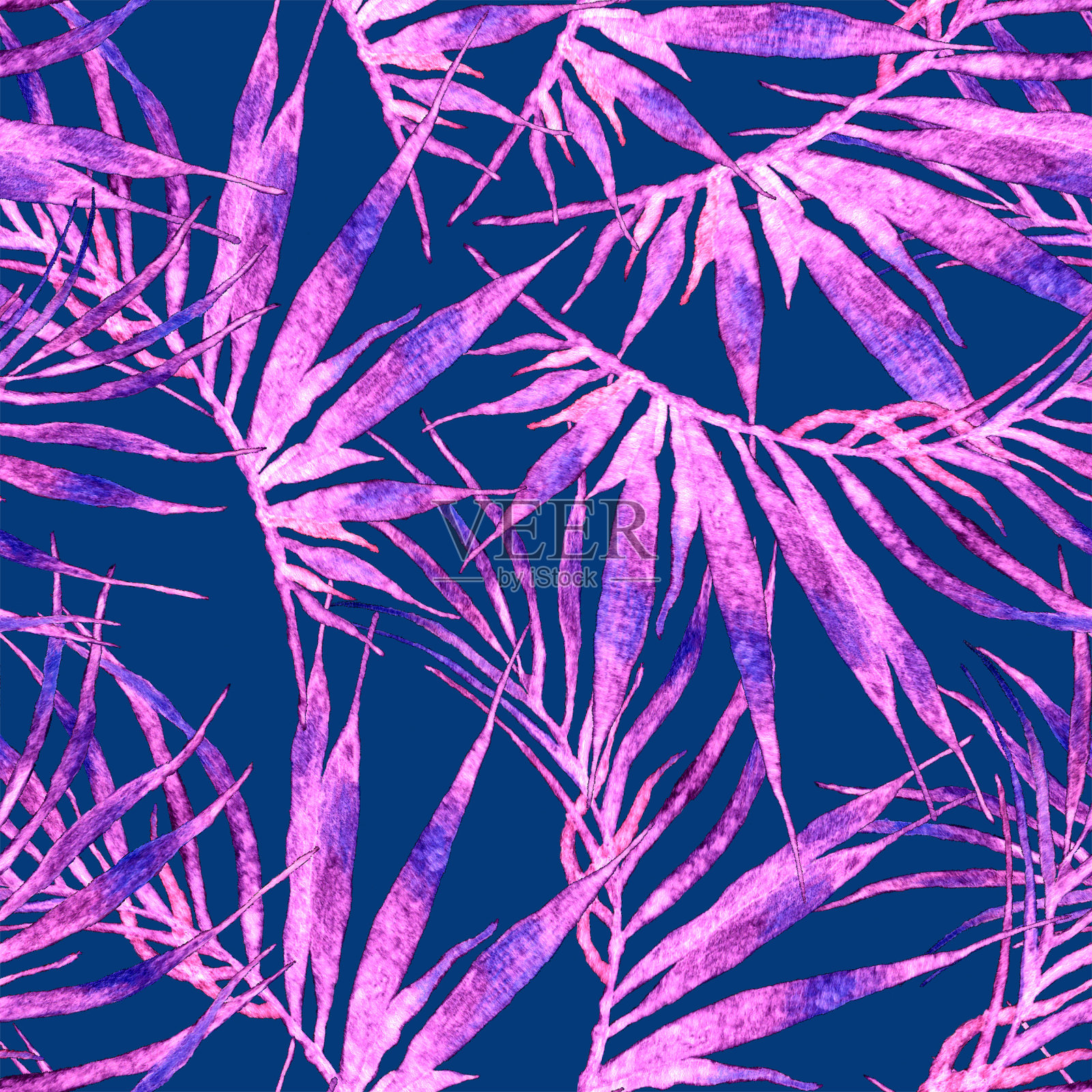 热带无缝模式。水彩混乱的手掌插画图片素材