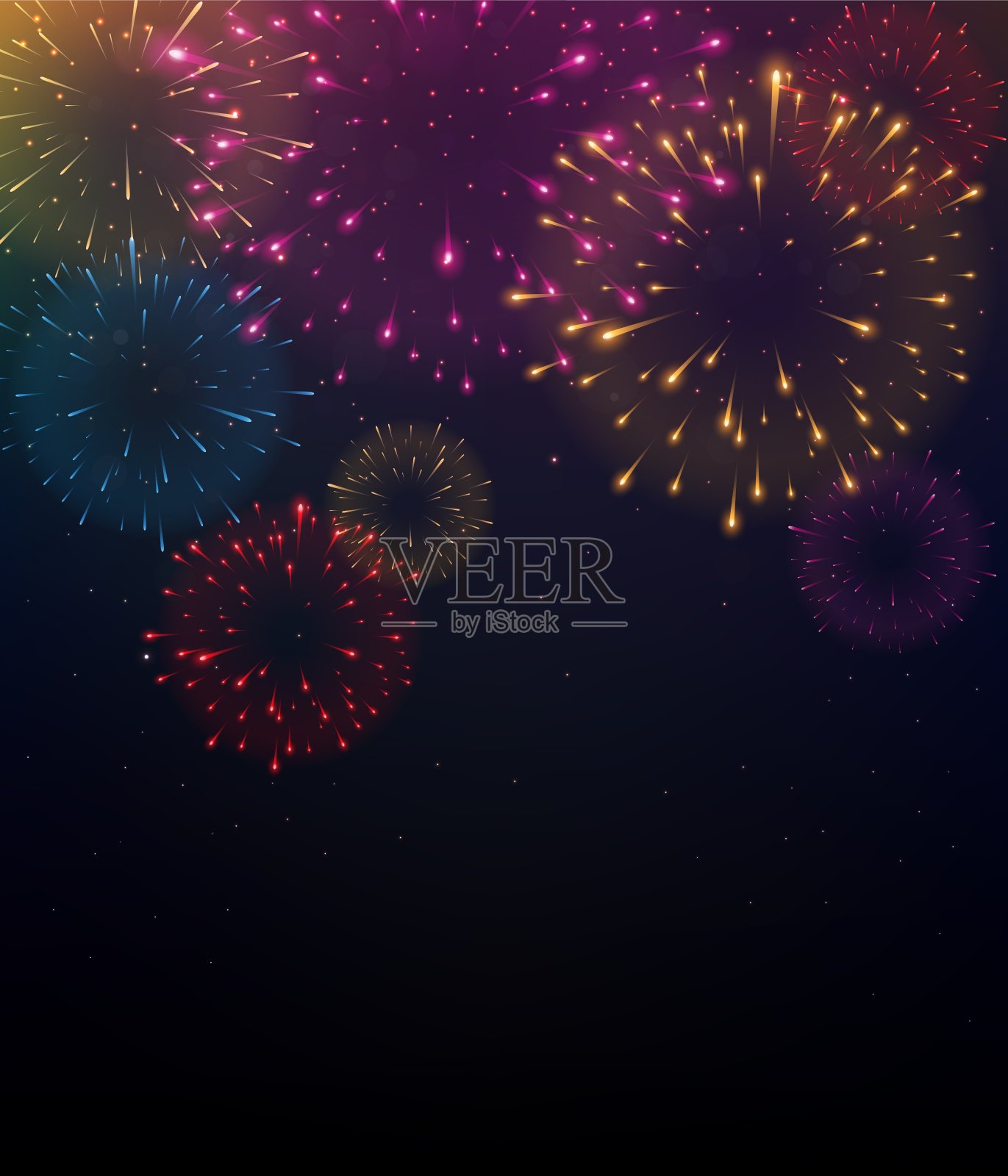 夜空背景上明亮的彩色烟花插画图片素材