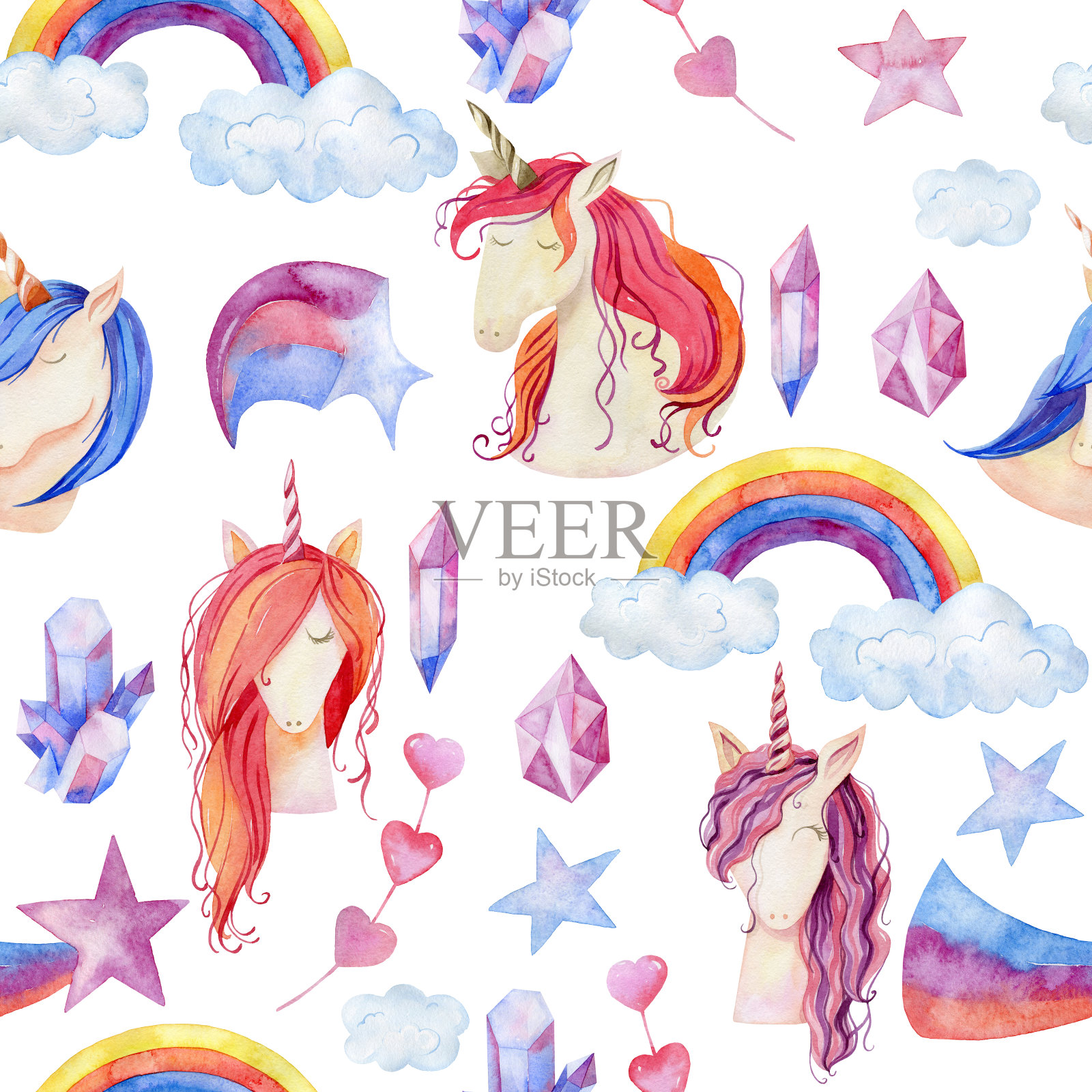 水彩可爱的独角兽插画图片素材