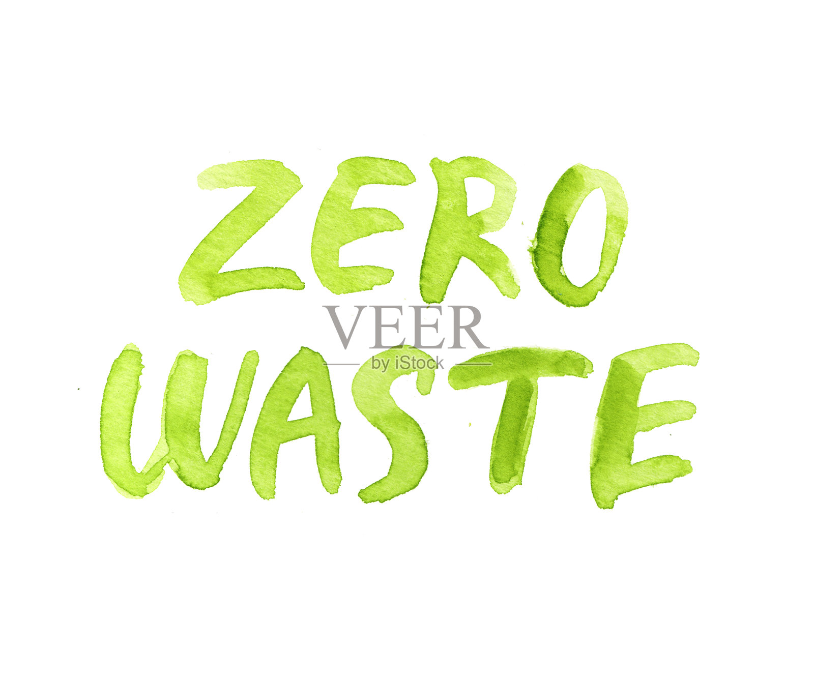 水彩手画零废字短语孤立在白色背景上插画图片素材