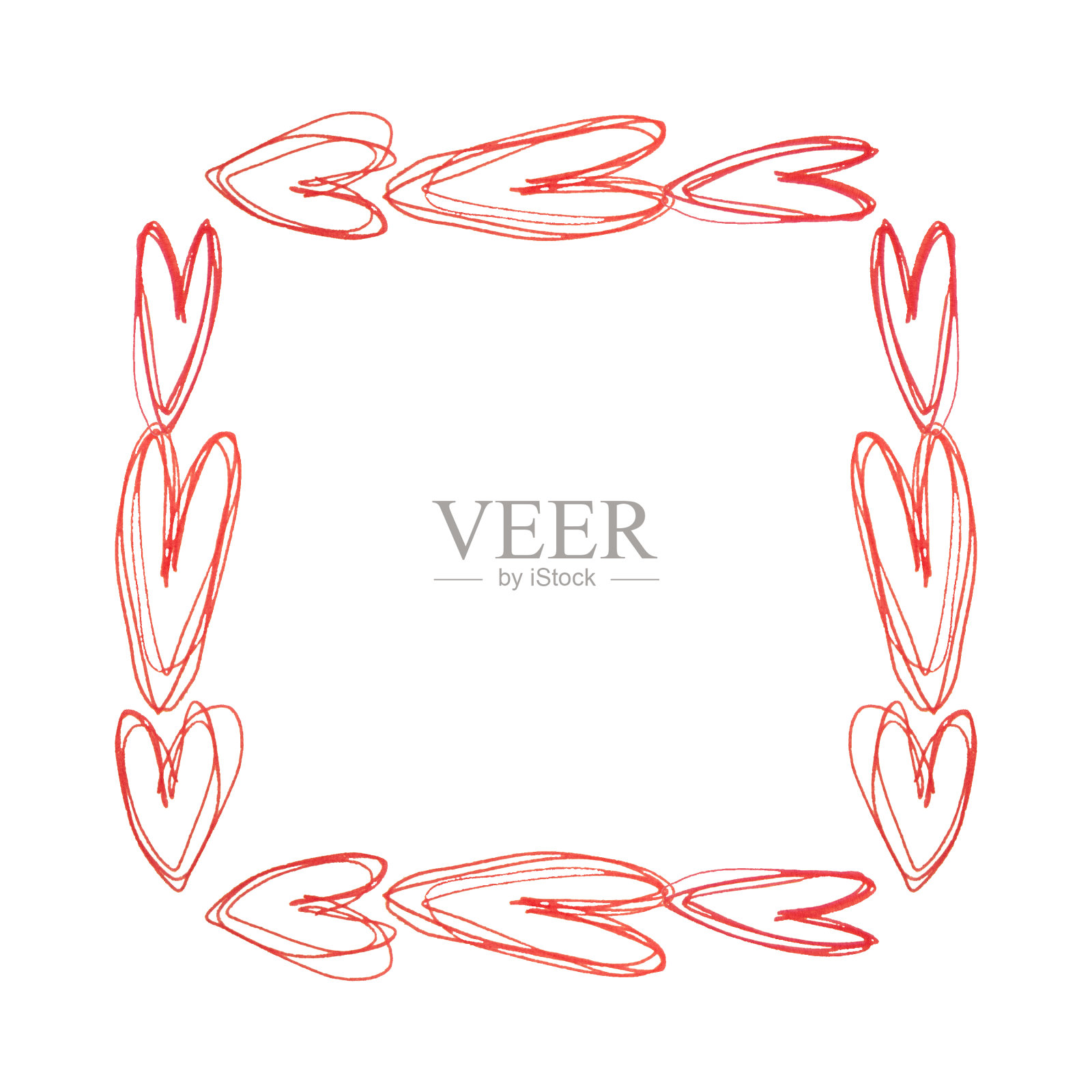红心涂鸦框。情人节设计。插画图片素材
