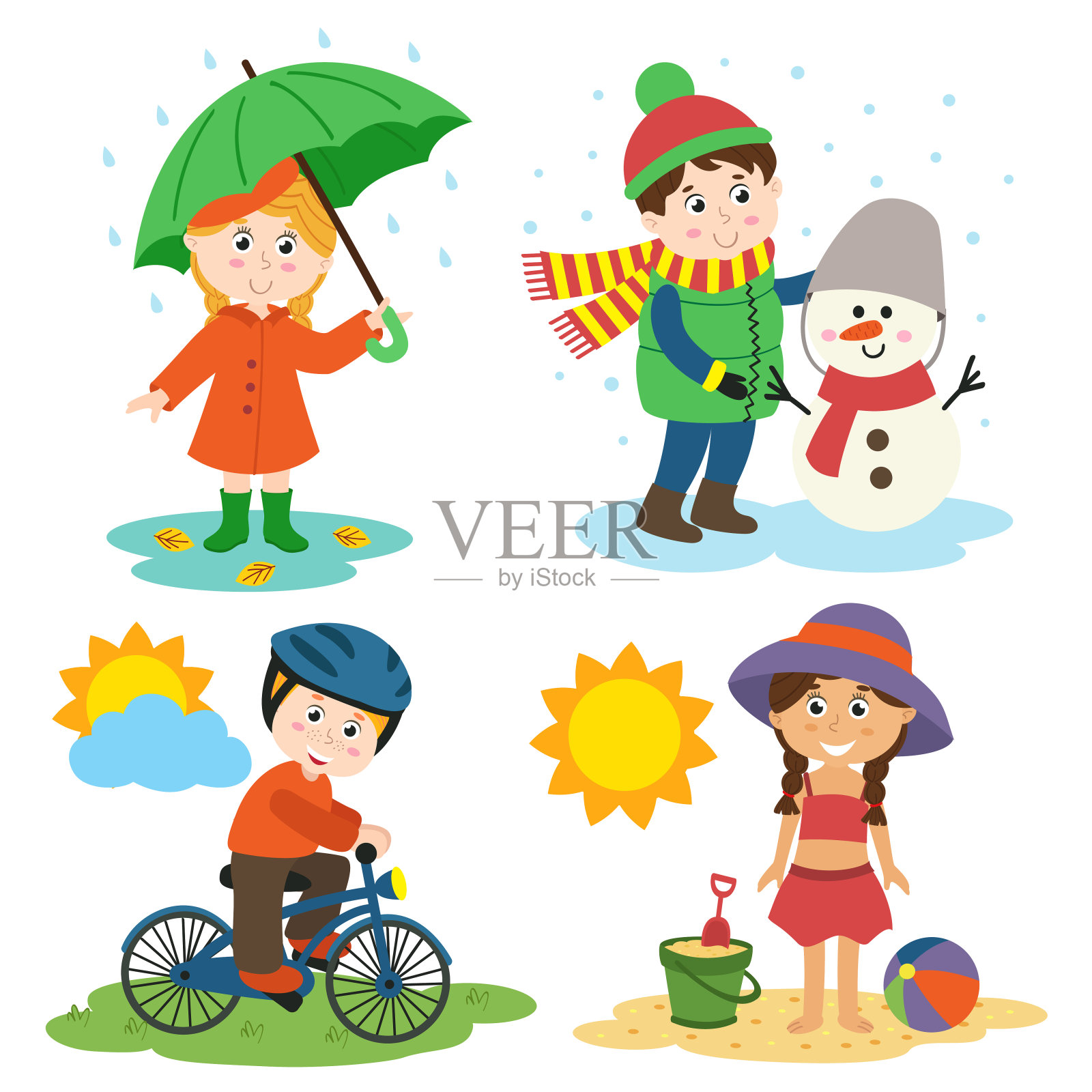 孩子和四季设计元素图片