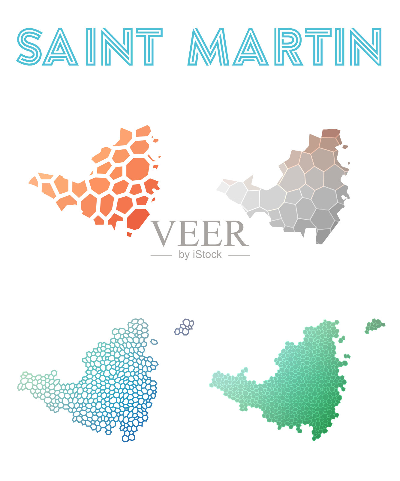 圣马丁多边形岛地图。插画图片素材