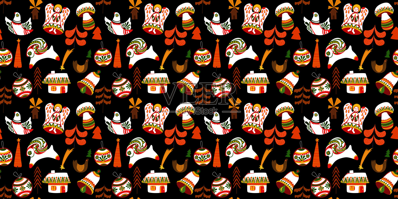 寒假贺卡与无缝民族几何图案背景。圣诞快乐，恭贺新禧。优雅的模板为明信片，邀请，横幅。插画图片素材