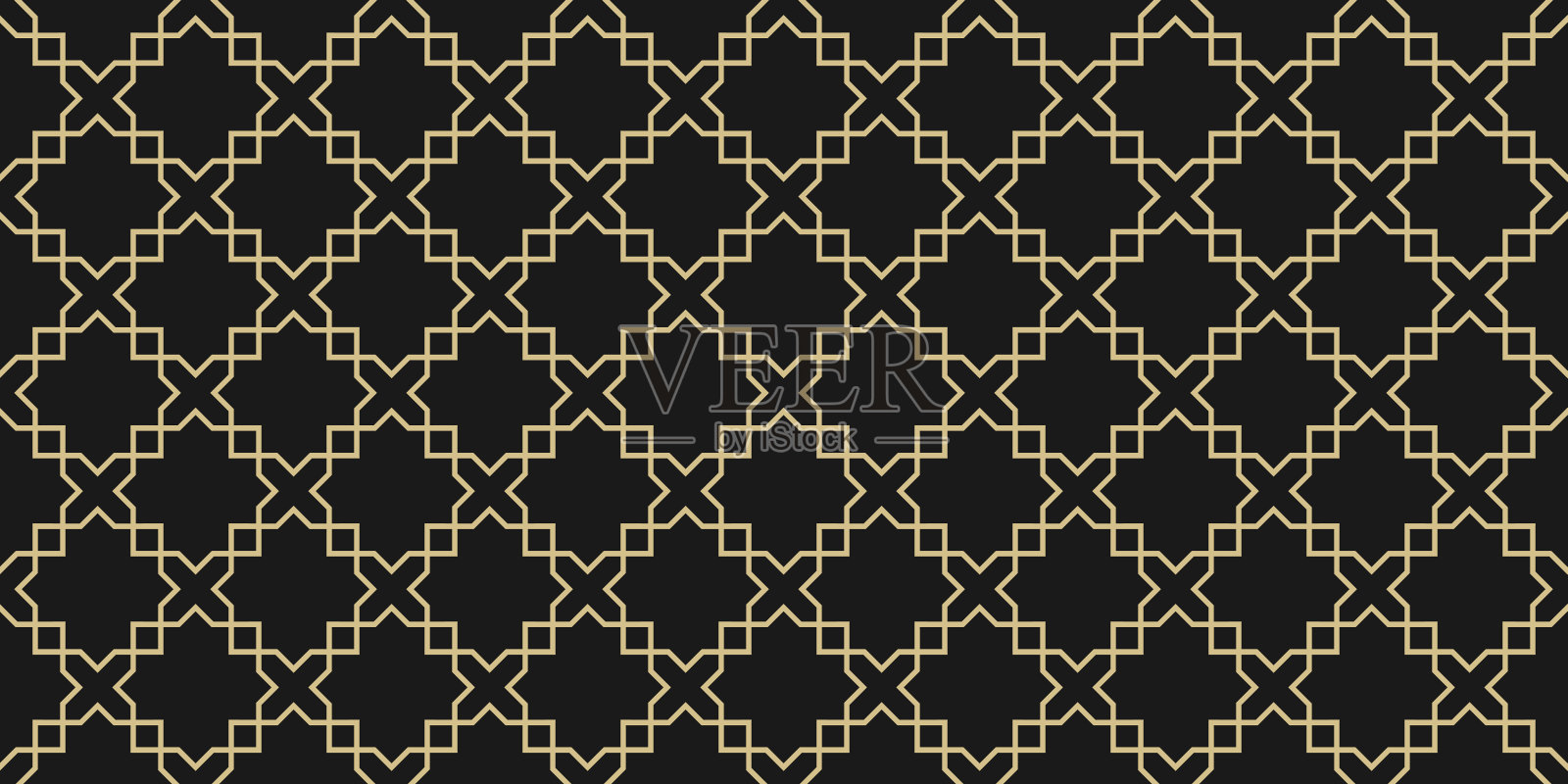 阿拉伯几何无缝图案，黑色和金色纹理插画图片素材