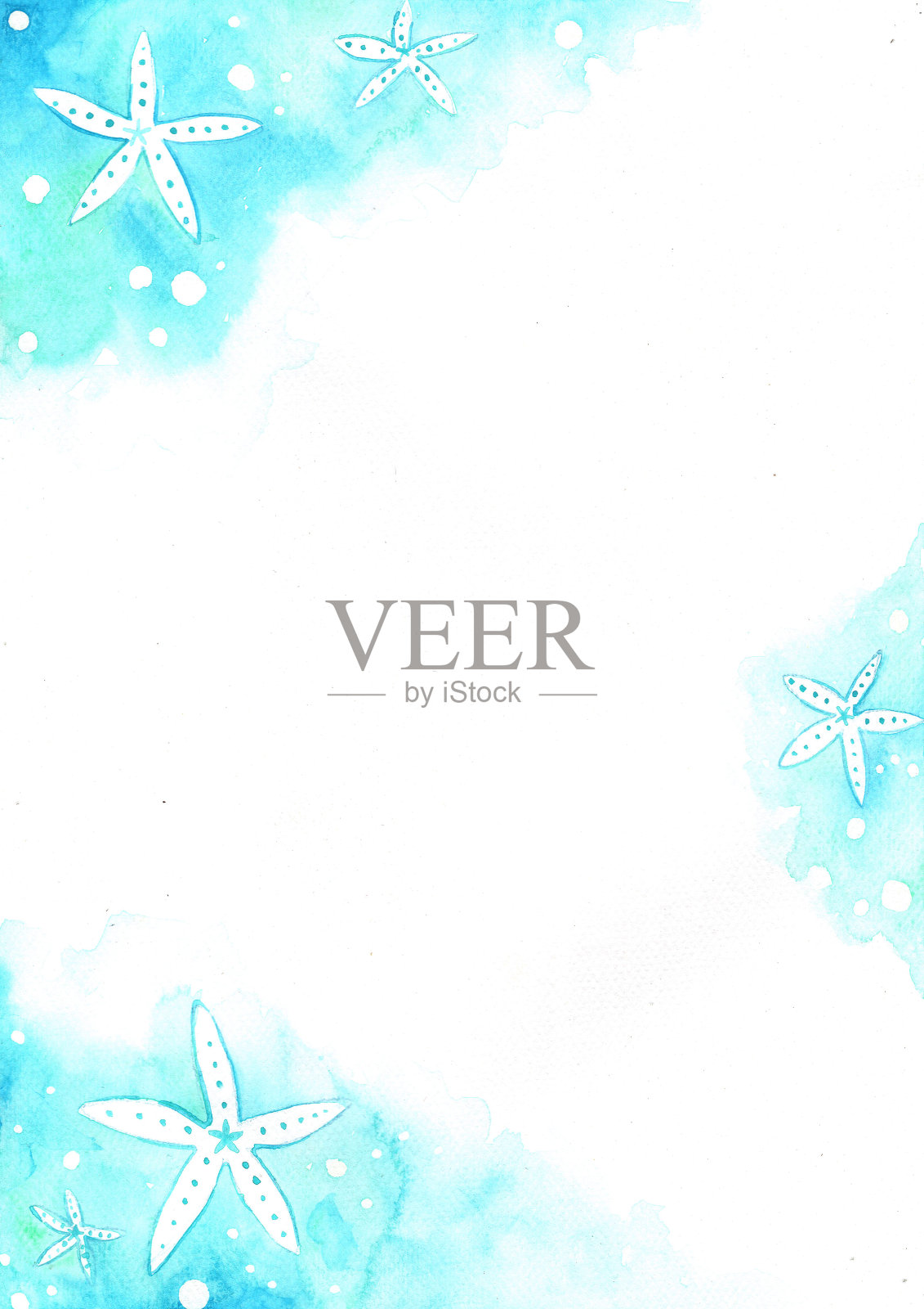 海星以海水为背景的水彩手绘，用于夏季和圣诞节夏季节日的装饰。插画图片素材