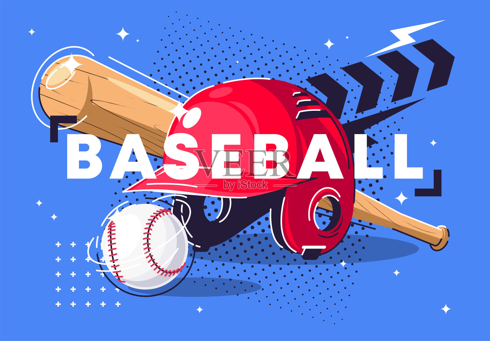 运动设备的矢量插图打棒球，棒球棒，棒球和头盔插画图片素材