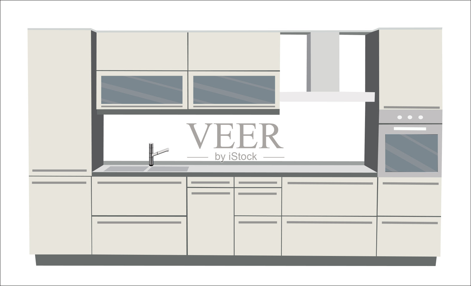 厨房，平面风格矢量现代的插图设置插画图片素材