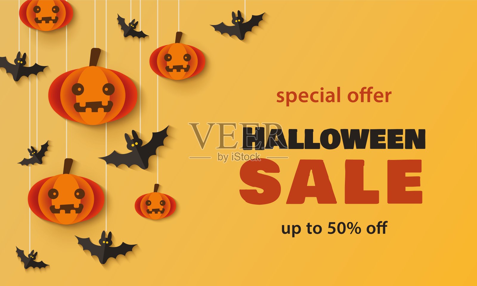 万圣节促销-节日促销横幅模板与卡通南瓜设计模板素材