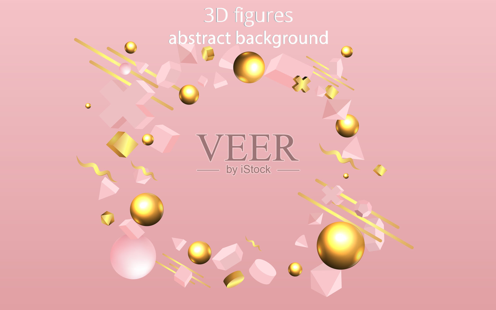 带金色金属图形的3D粉色几何体插画图片素材