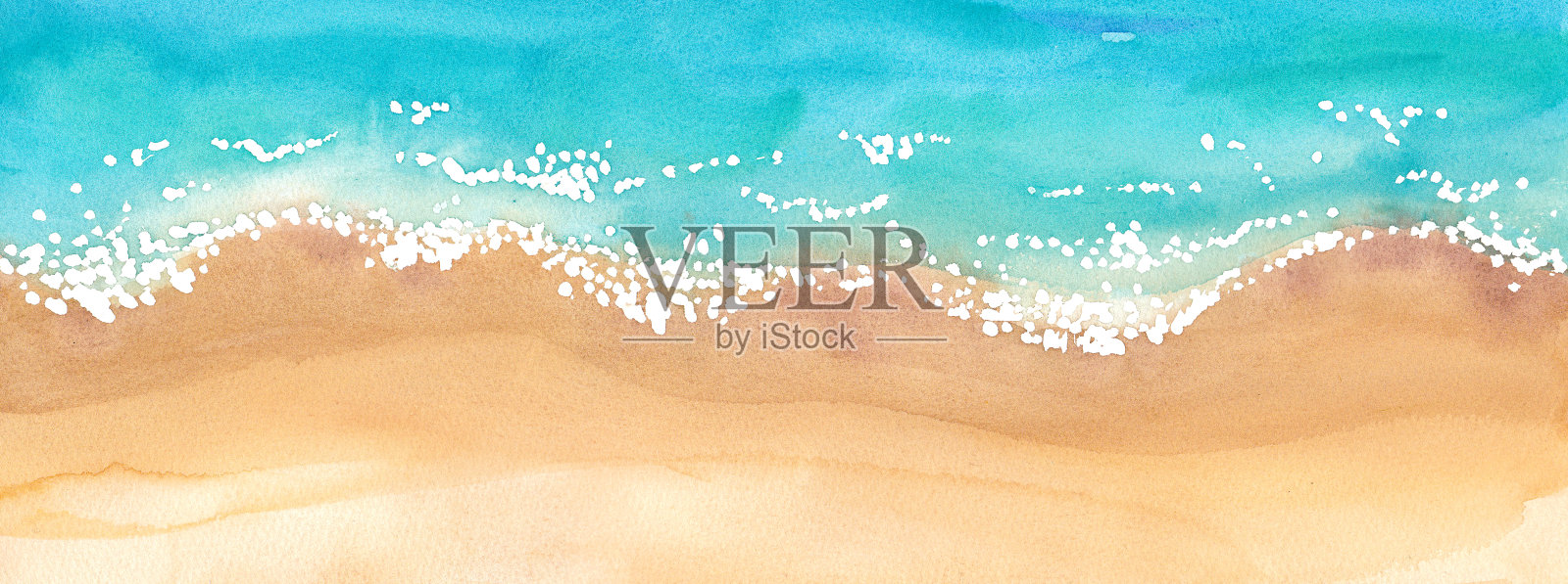 海滩上方水彩画插图插画图片素材