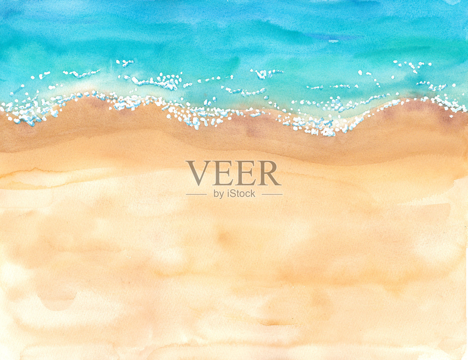 海滩上方水彩画插图插画图片素材