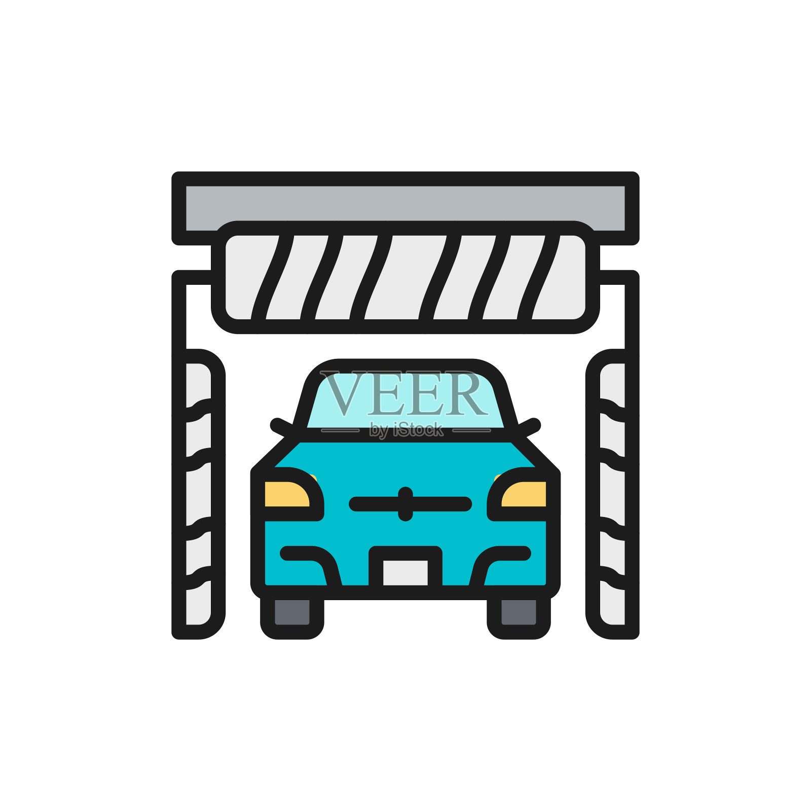 矢量洗车服务平面彩色线条图标。插画图片素材