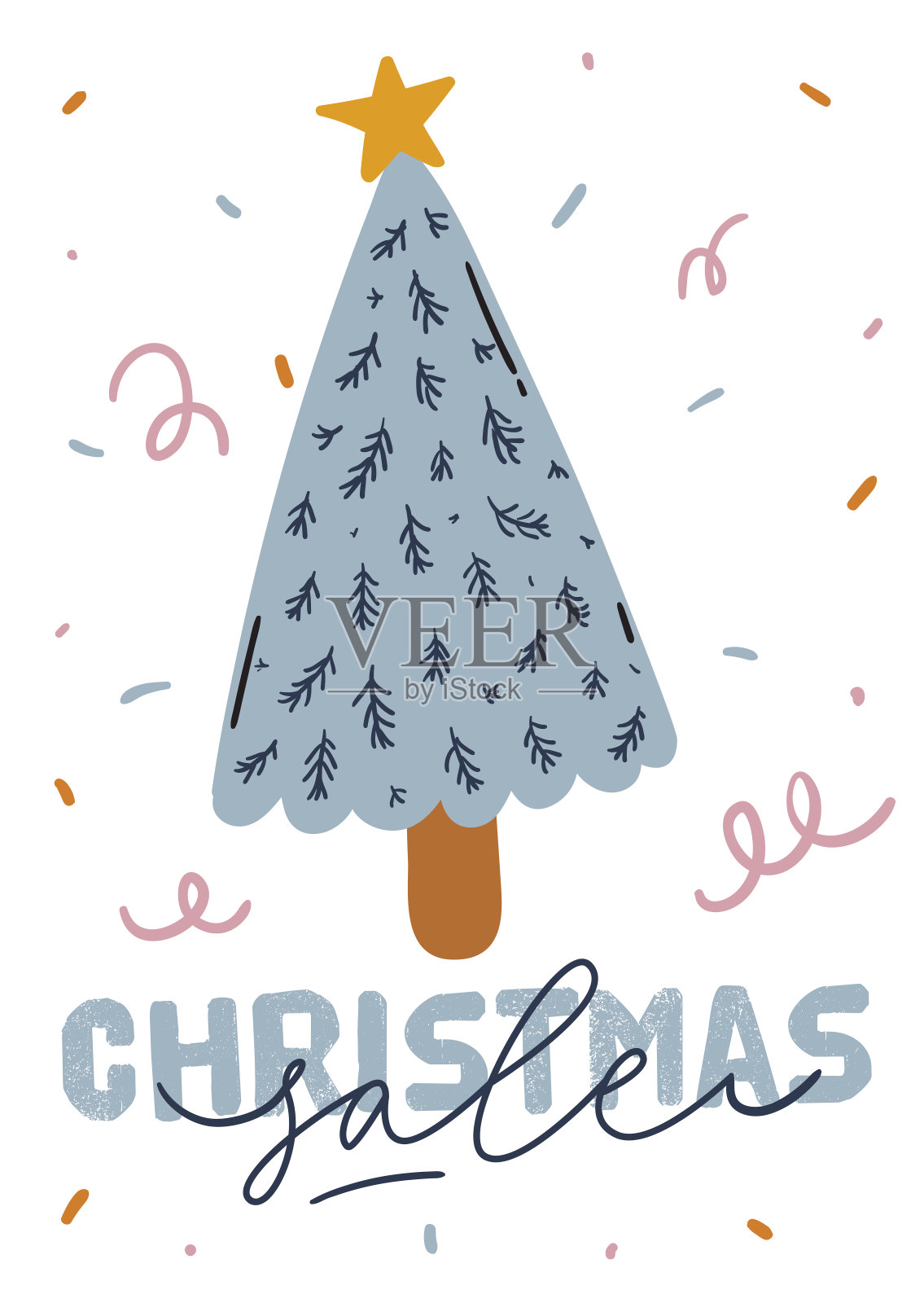 销售印刷与美丽的冬季背景，圣诞元素和时尚的字母。插画图片素材