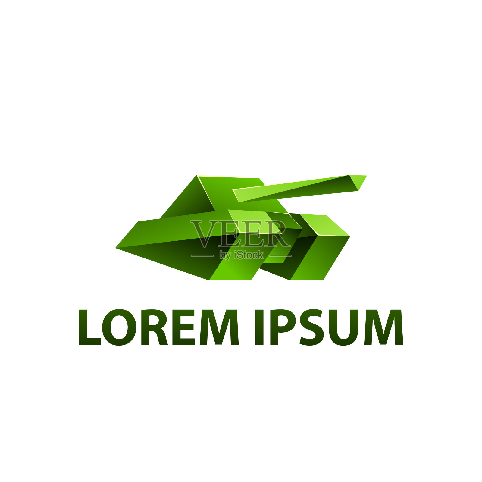 绿色多边形坦克标志。低聚坦克图标的想法游戏团队，部落和军事徽章。插画图片素材