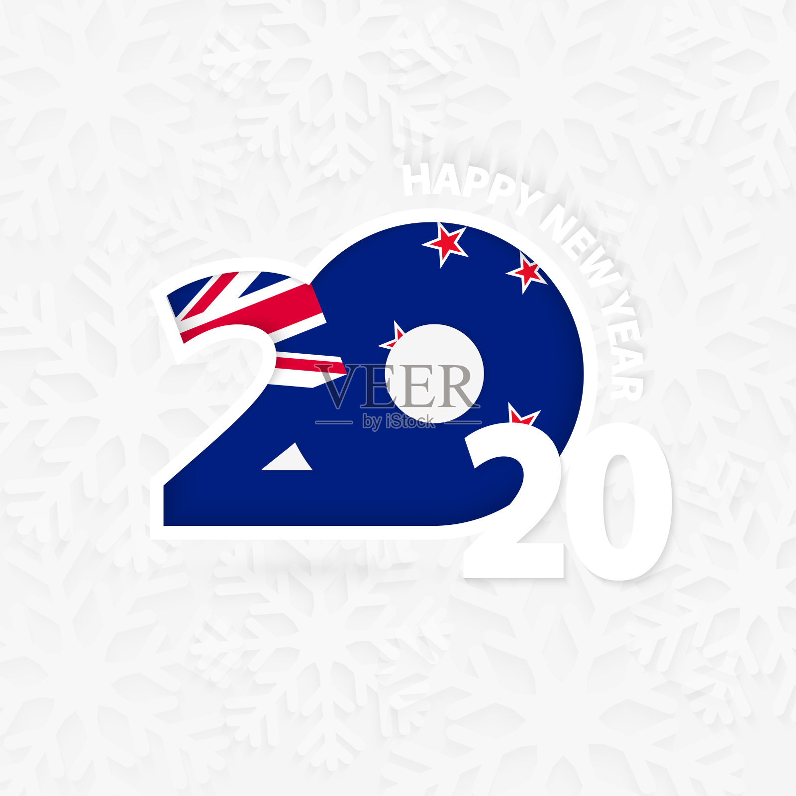 以雪花为背景的新西兰2020年新年快乐。插画图片素材