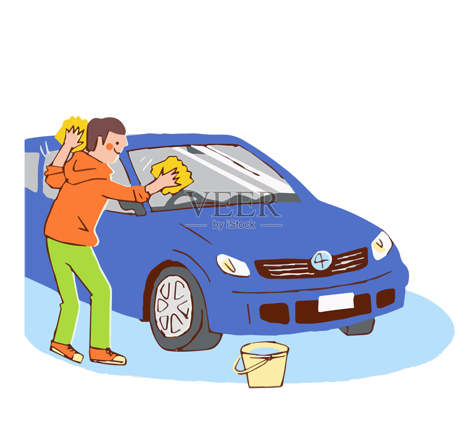 男人们用手洗私家车插画图片素材