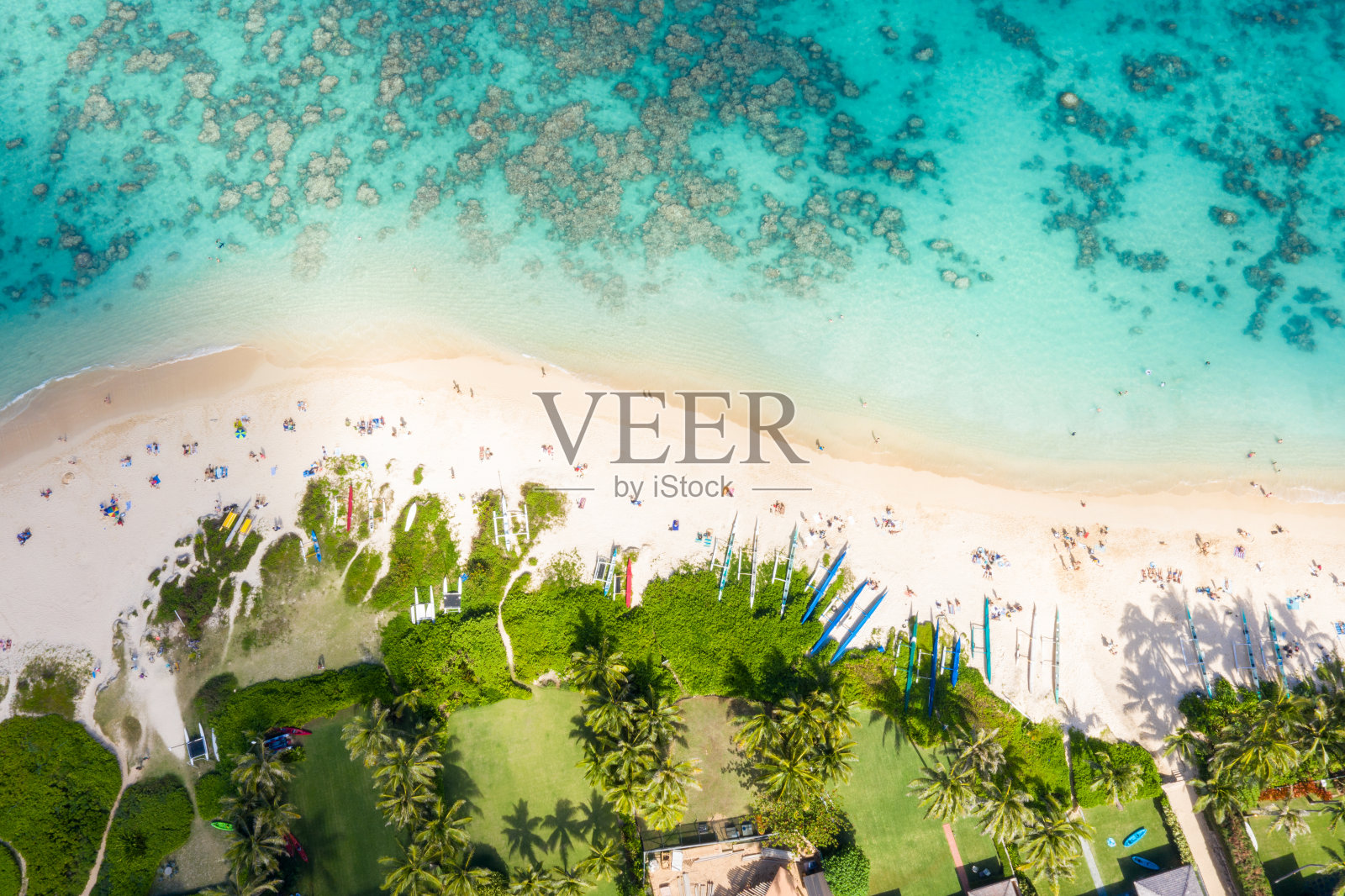 鸟瞰图的热带海滩在瓦胡岛，夏威夷，美国照片摄影图片