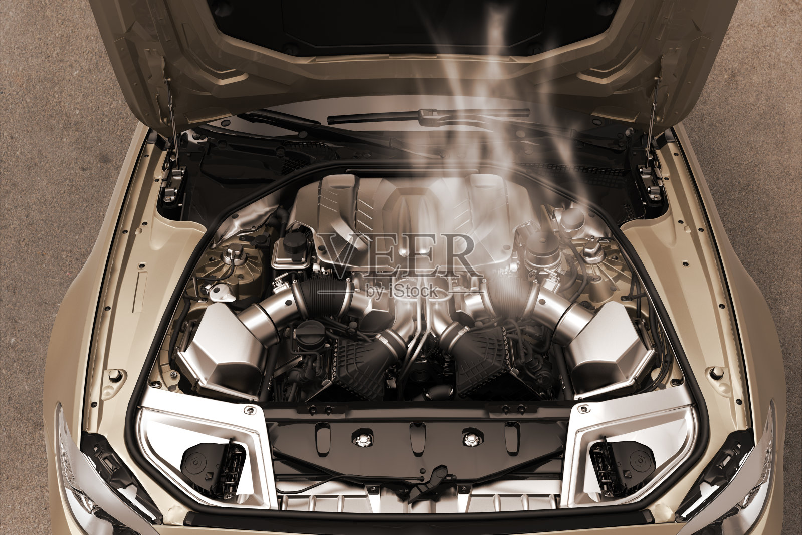 汽车发动机冒烟照片摄影图片