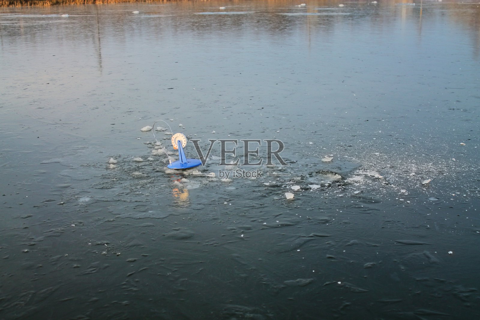 鱼困在冰下照片摄影图片