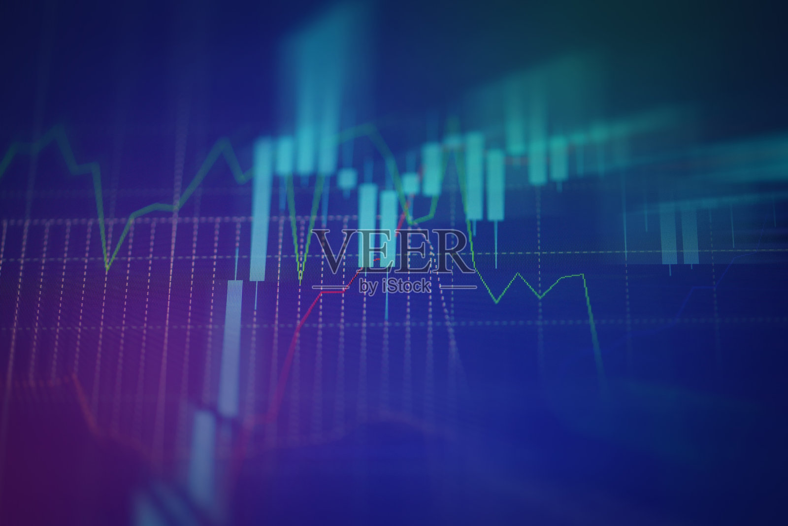 股票市场图形业务/外汇交易和烛台分析投资指标金融板显示货币价格股票图表交易所增长和危机货币照片摄影图片