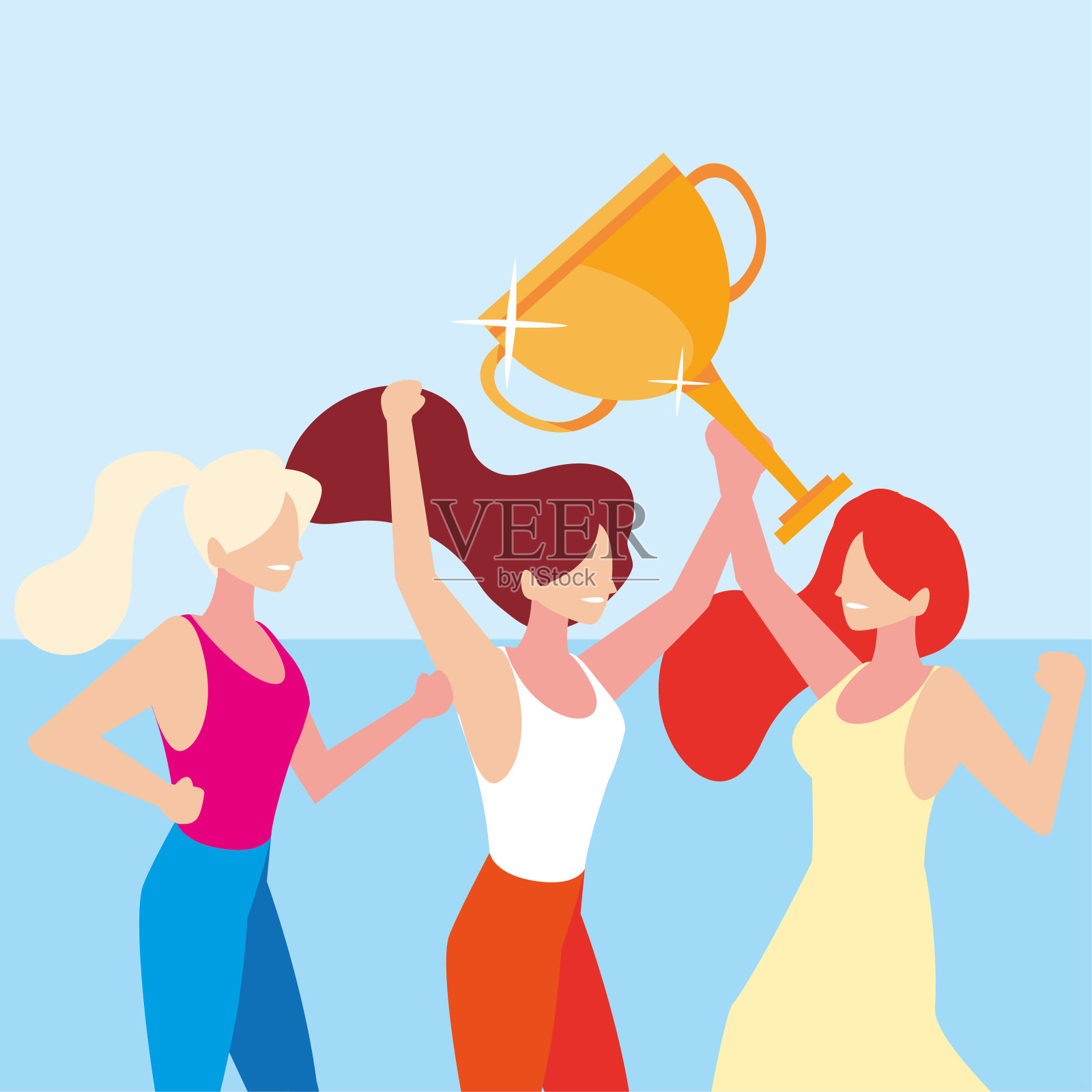 拿着金杯的年轻女性插画图片素材