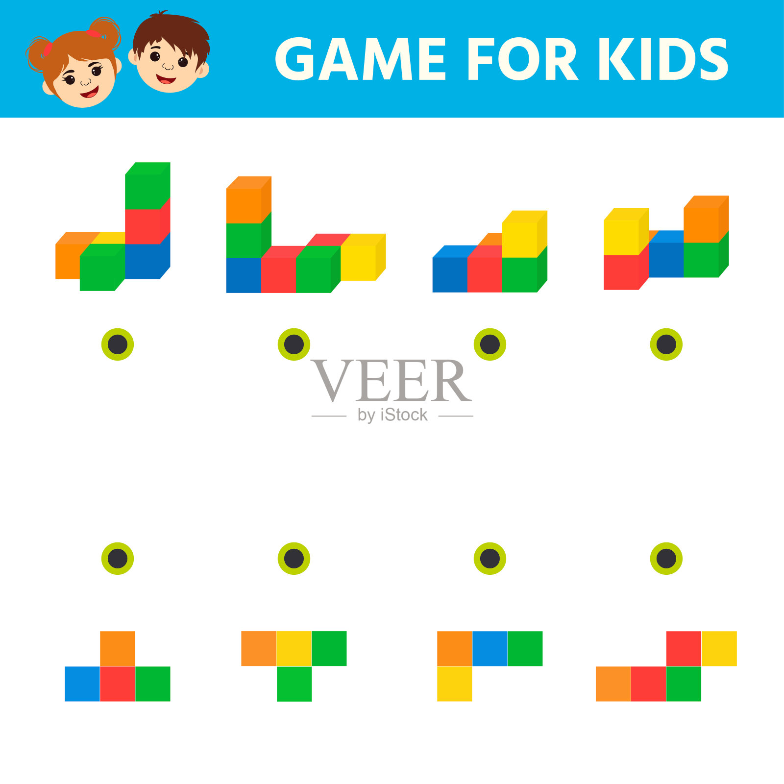 一个图形中有多少个立方体。孩子们猜谜娱乐。插画图片素材