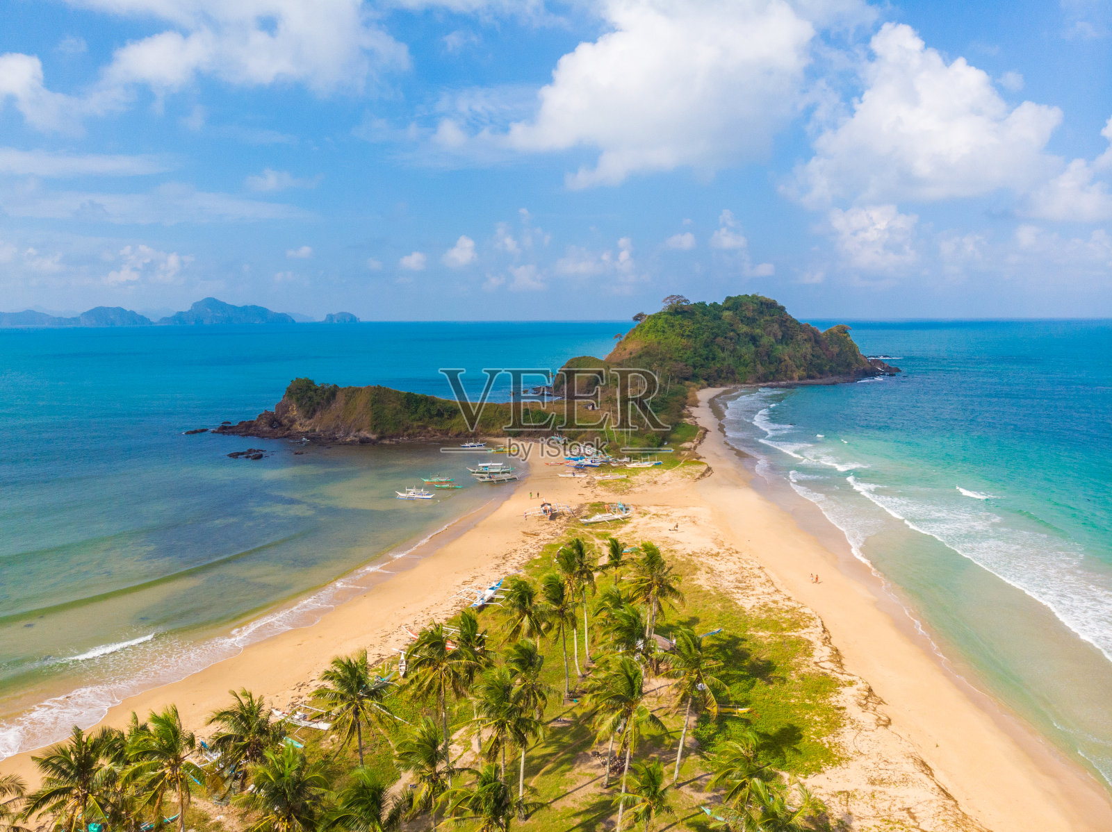 鸟瞰图Nacpan海滩天堂岛，热带旅游目的地，厄尔尼多，巴拉望，菲律宾照片摄影图片