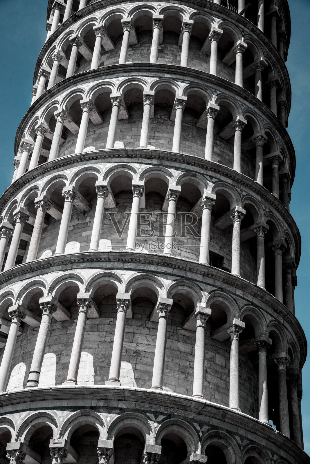 意大利比萨著名的有柱斜塔的纹理碎片。迷人的异国风情。复古的效果。照片摄影图片