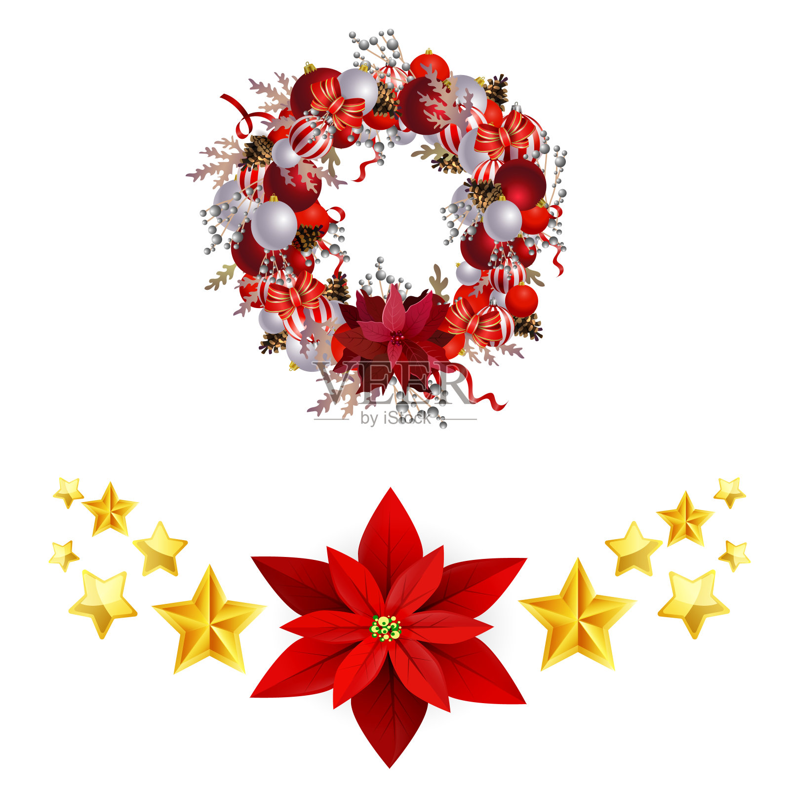 圣诞装饰用冷杉树金色的铃铛设计元素图片