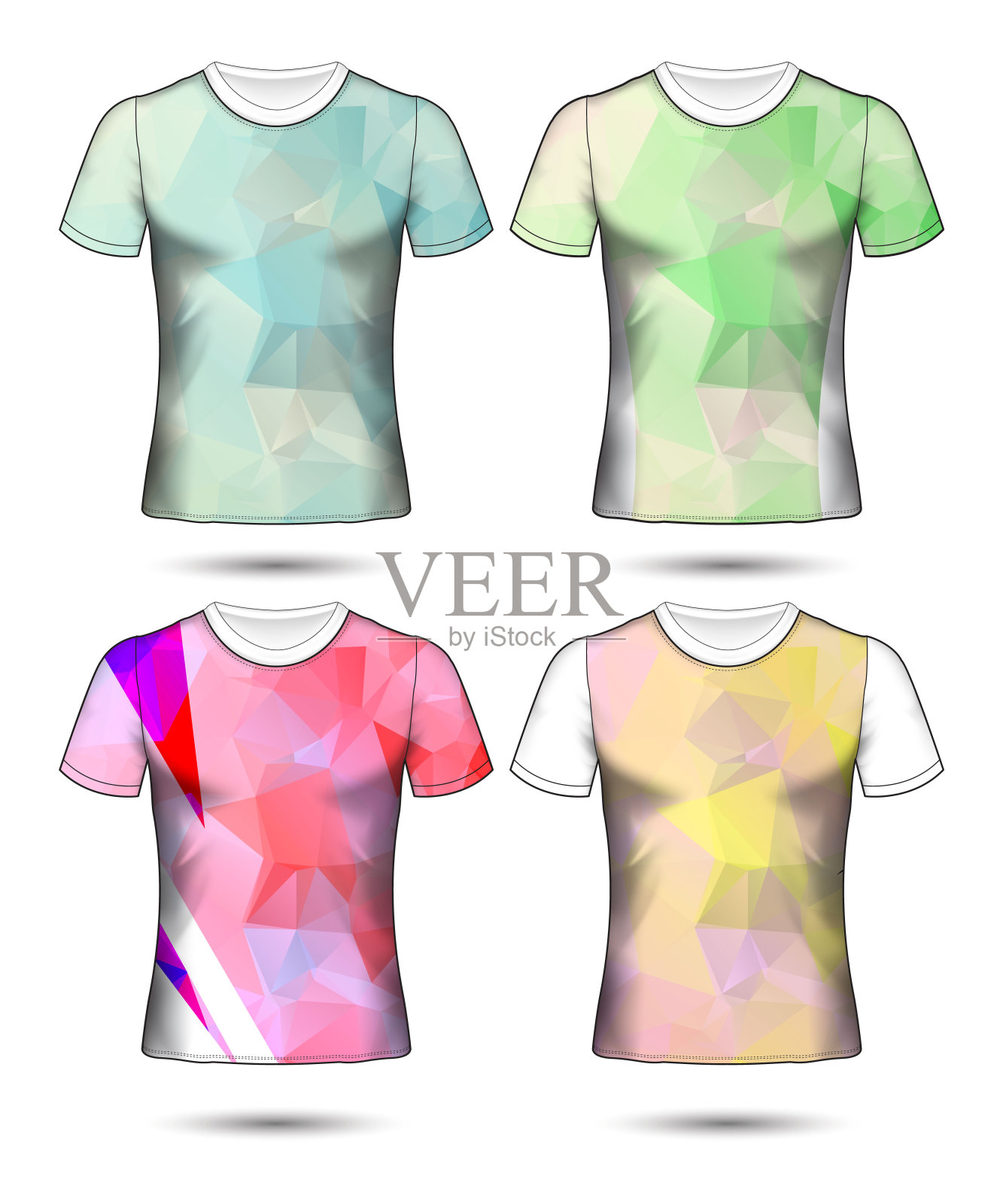 t恤模板抽象几何集合不同颜色多边形马赛克插画图片素材