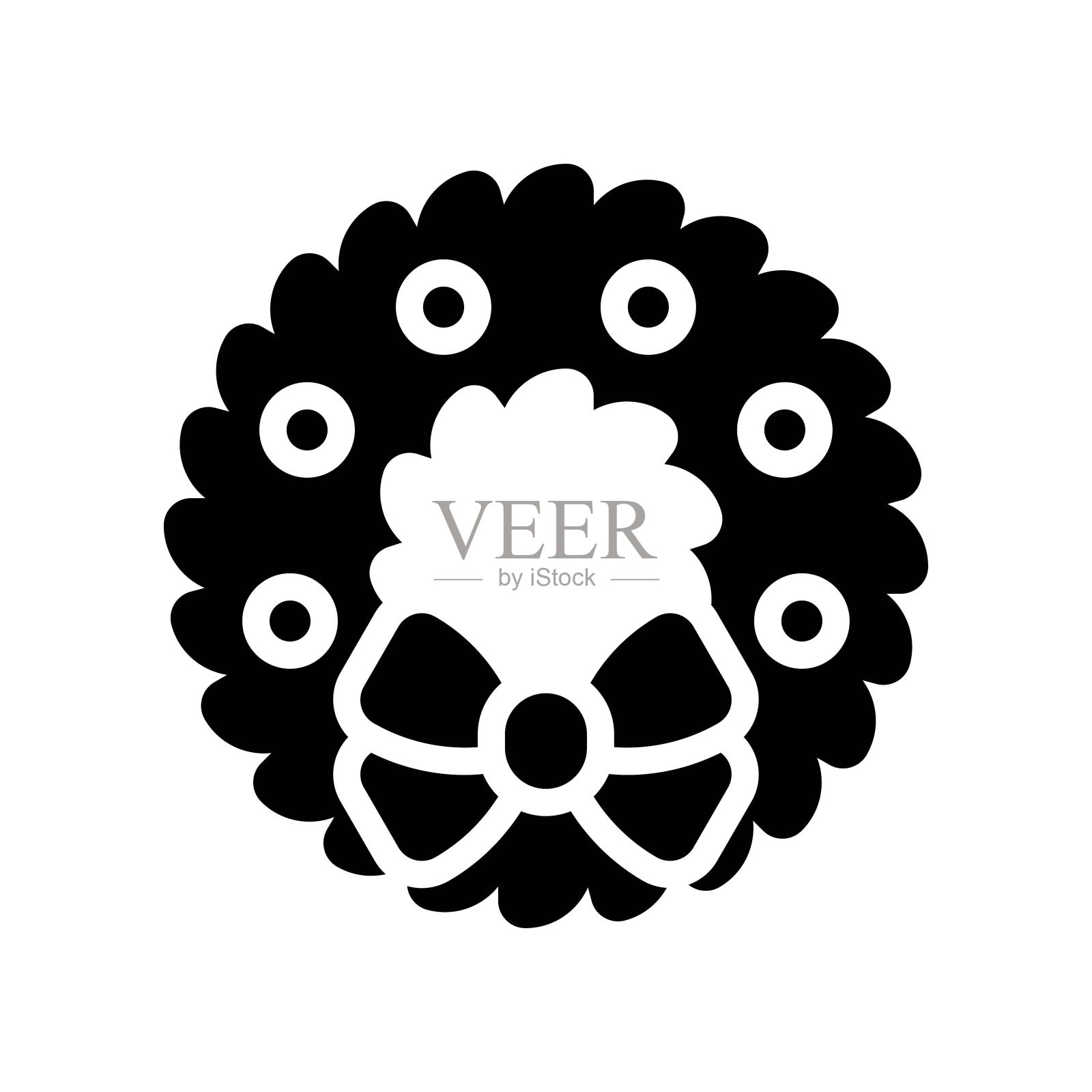 圣诞花环矢量插图，固体设计图标图标素材