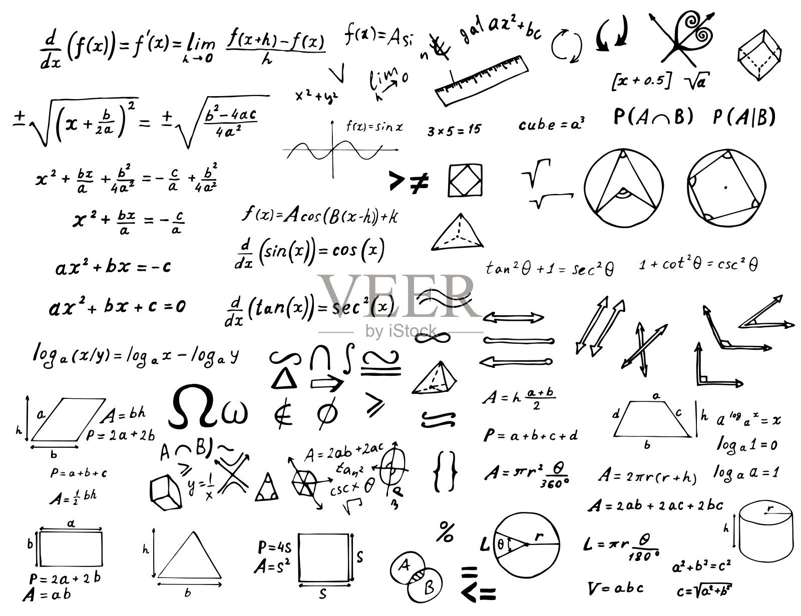 一套手绘数学公式和符号插画图片素材